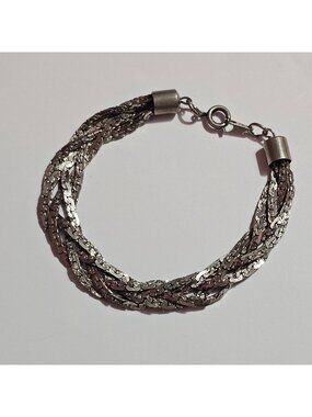 (700) Silver-Tone Vintage Braided Chain Bracelet Signed Korea